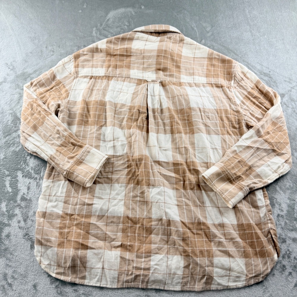 American Eagle Women's L Seriously Lived-In Tan Plaid Flannel Button Down Shirt - Picture 2 of 7